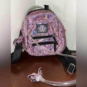 Holographic Pink Butterfly Mini Rave Backpack with Water Bag inside